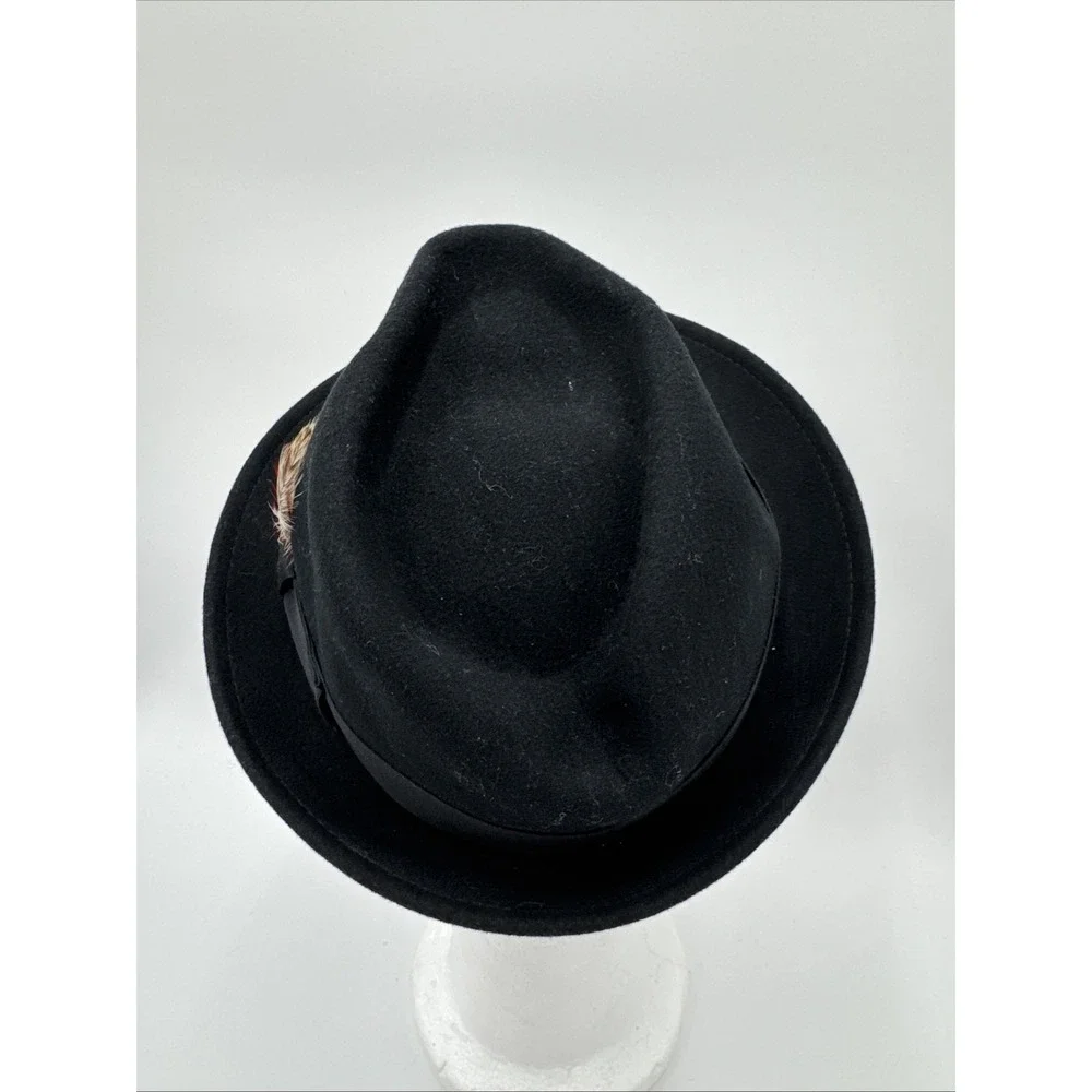 Lite Felt Black Wool Fedora‎ Hat Medium Packable Water Repellent Made in USA